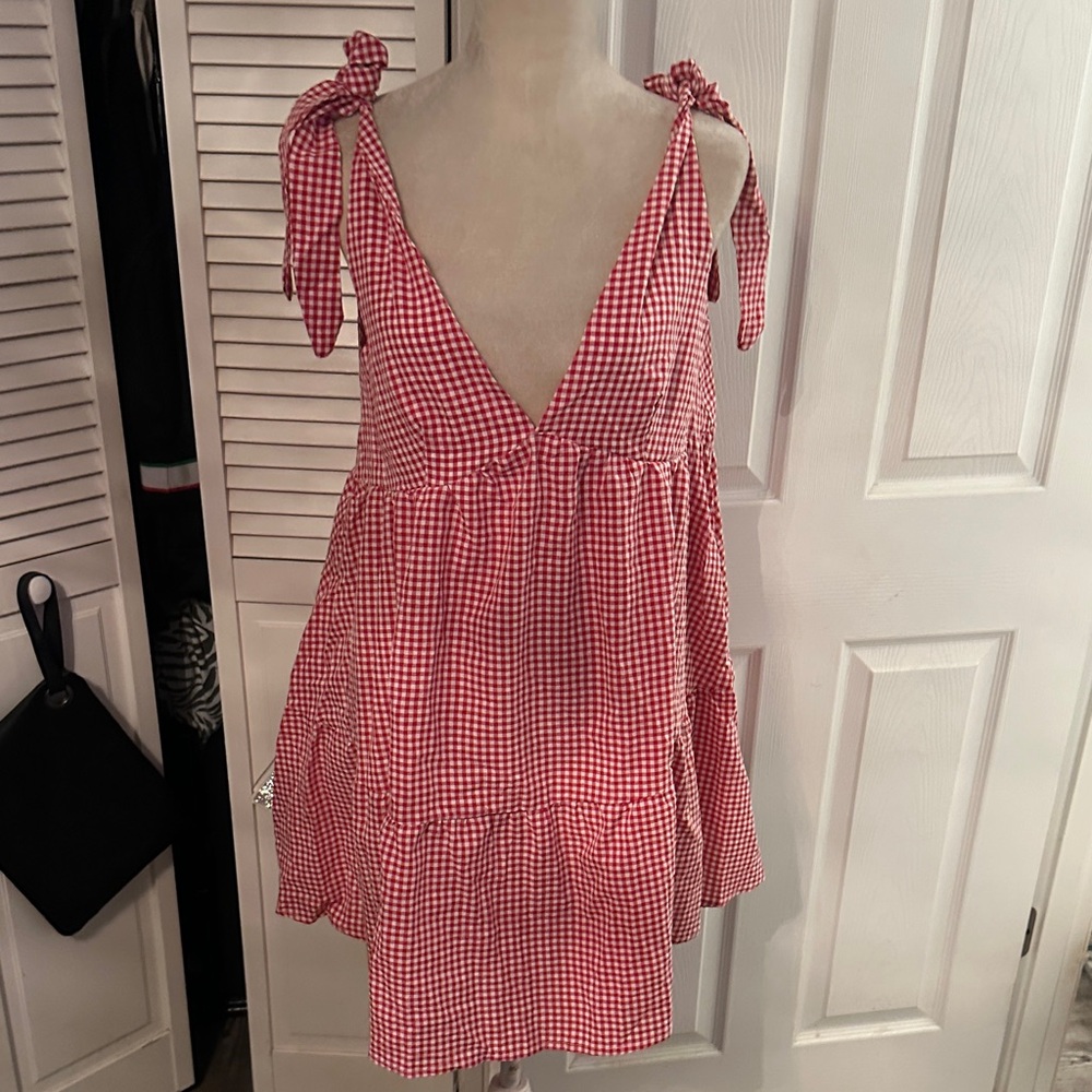 Red Gingham Sleeveless Dress XL
